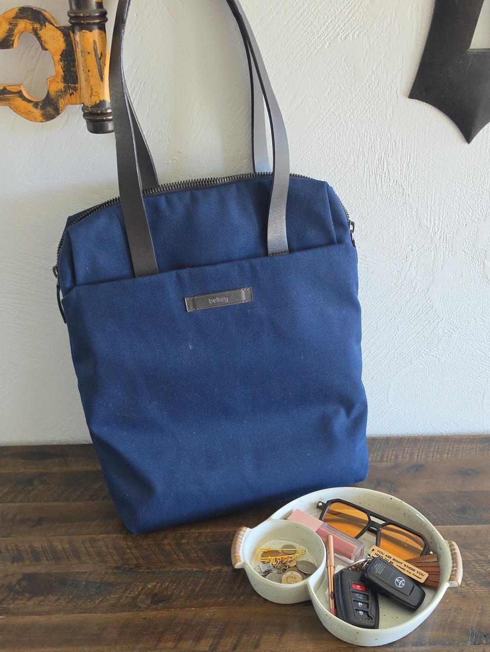 Bellroy Navy Canvas Laptop Tote with Dark Handles